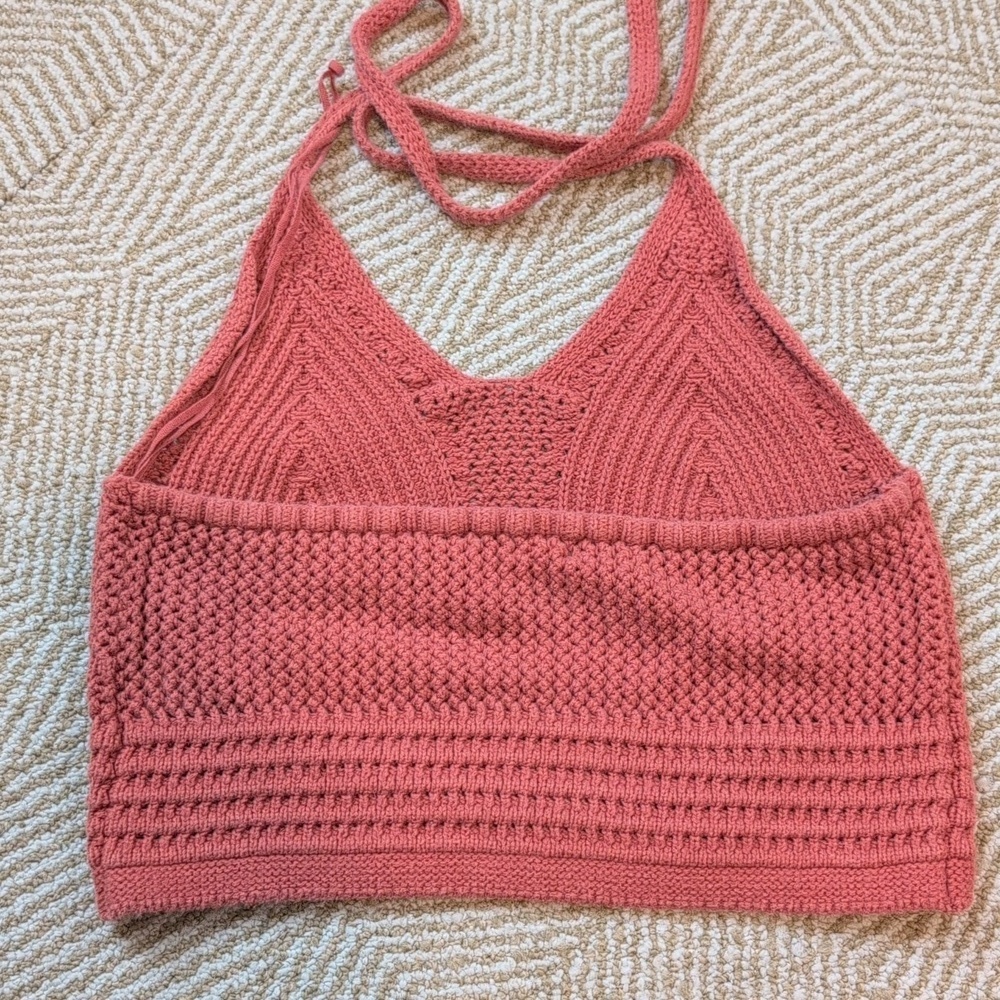 Aerie Cotton Crochet Halter Crop Bralette Top in Terracotta Rust Size Small - Picture 4 of 5